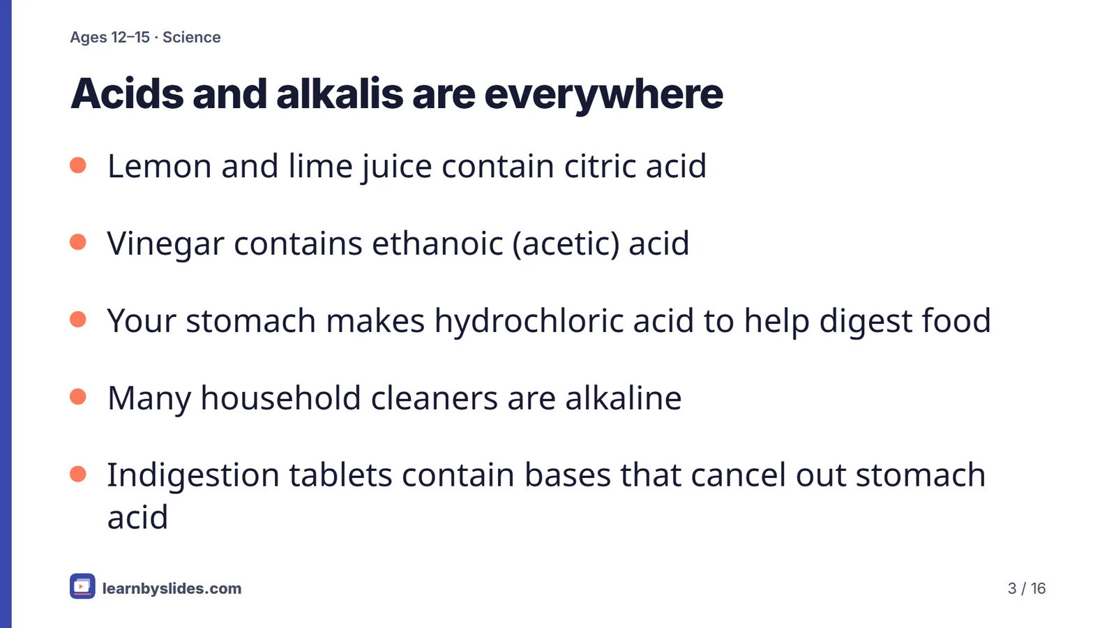 Slide 3 of 16: Acids and alkalis are everywhere