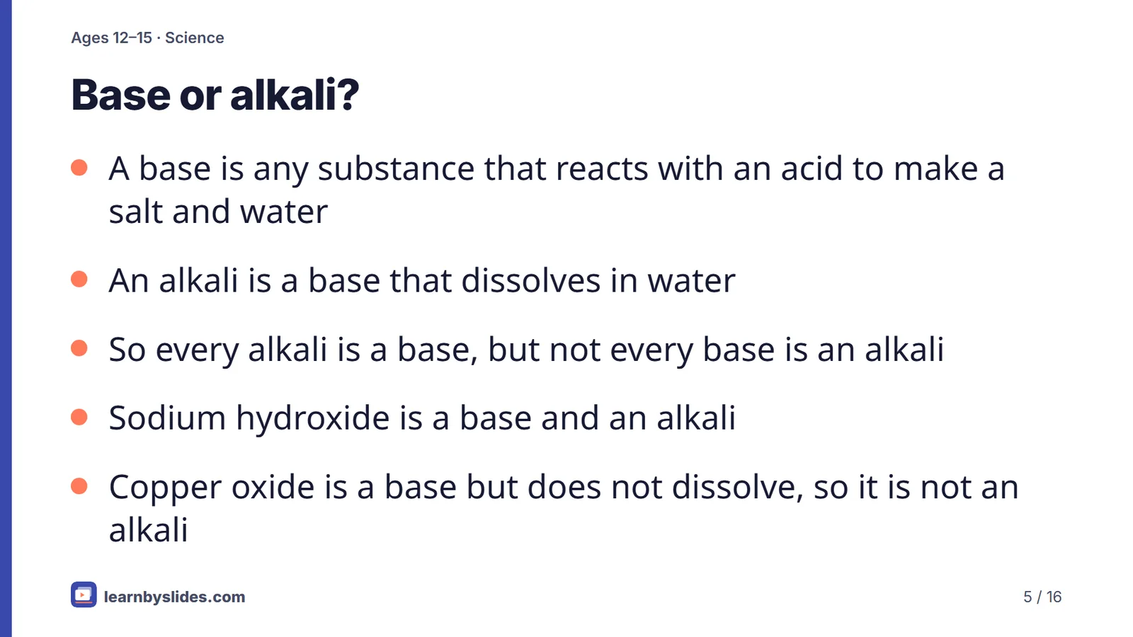 Slide 5 of 16: Base or alkali?