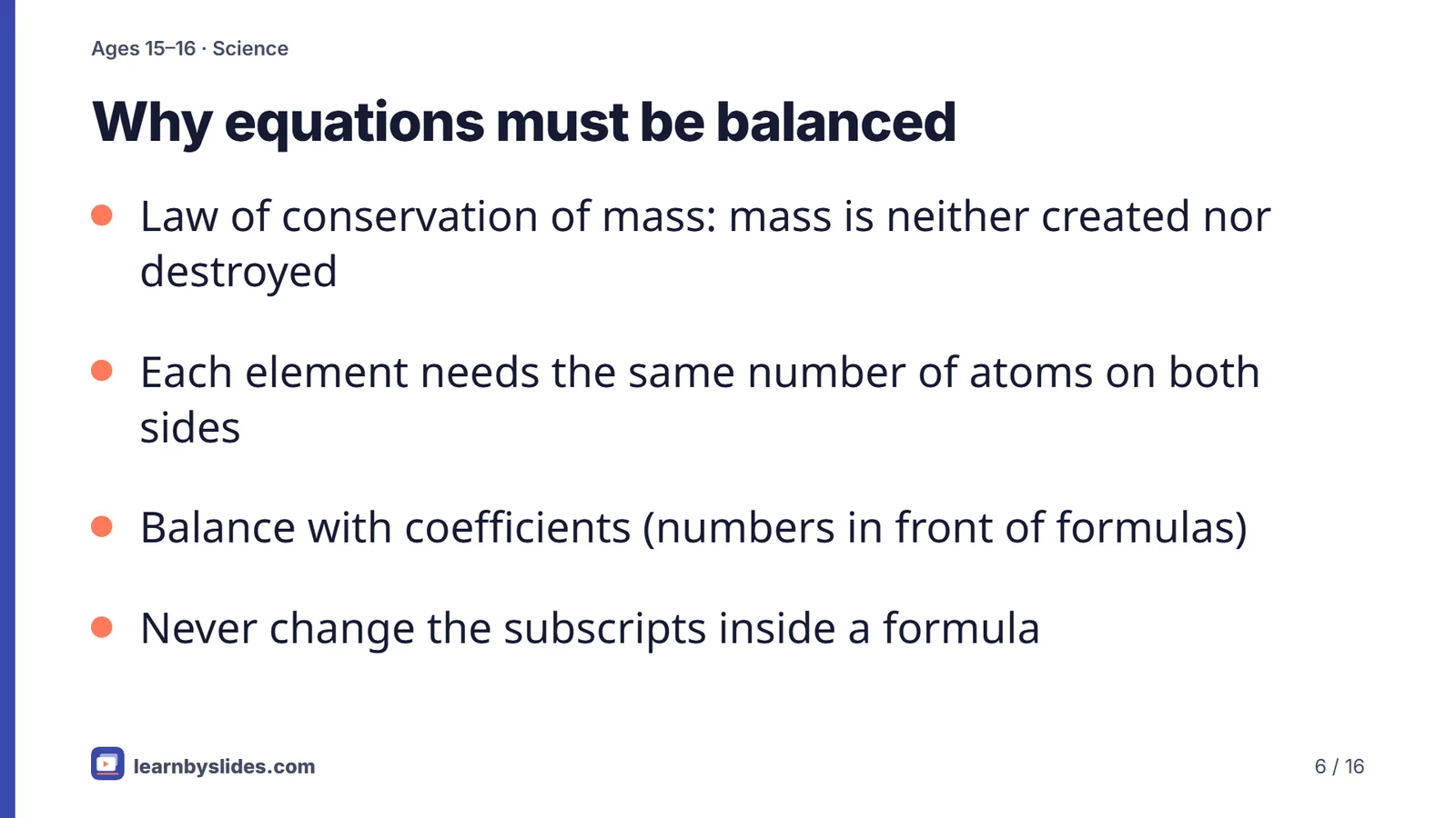 Slide 6 of 16: Why equations must be balanced