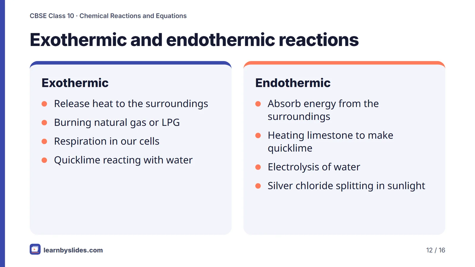 Slide 12 of 16: Exothermic and endothermic reactions