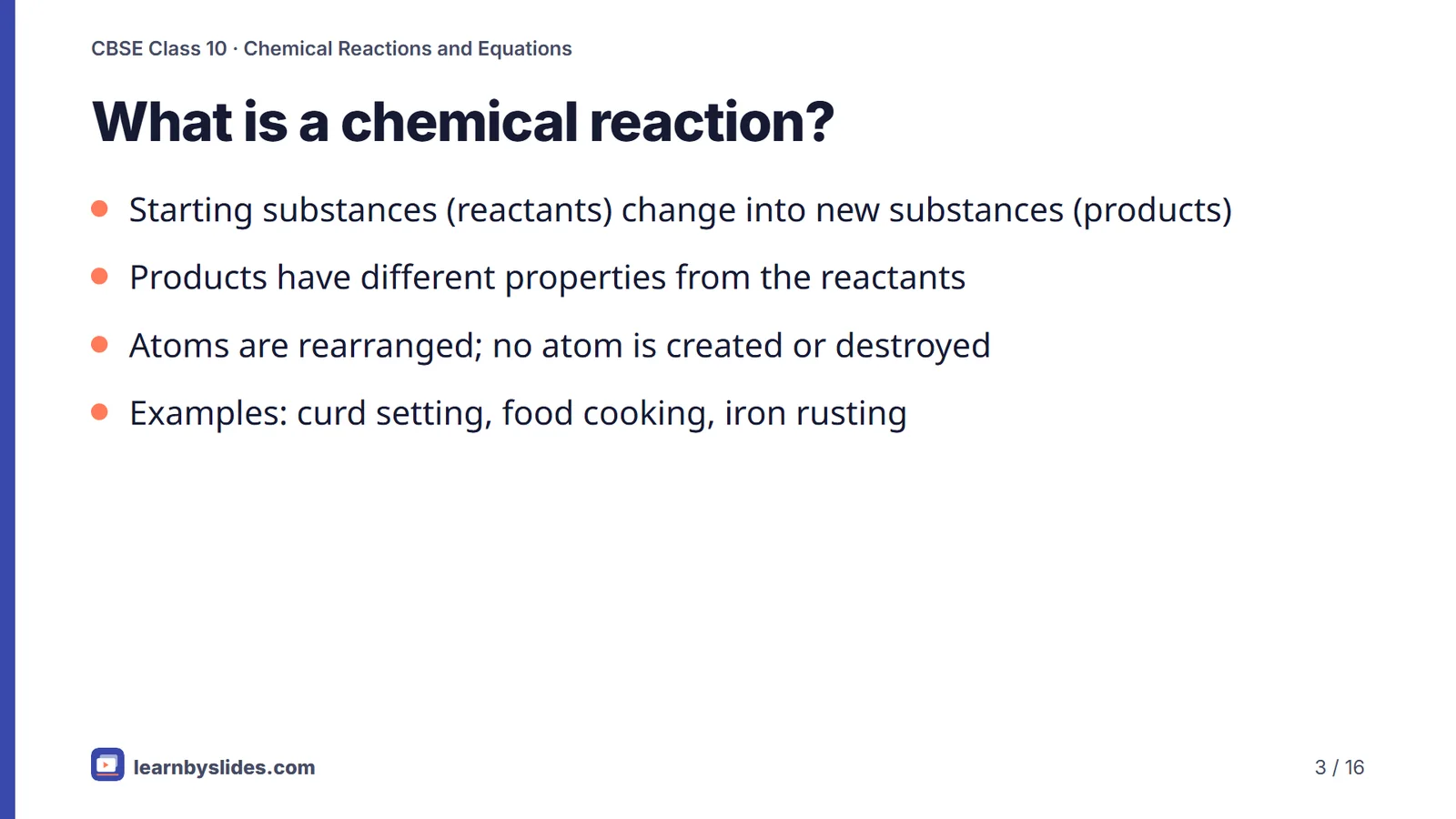 Slide 3 of 16: What is a chemical reaction?
