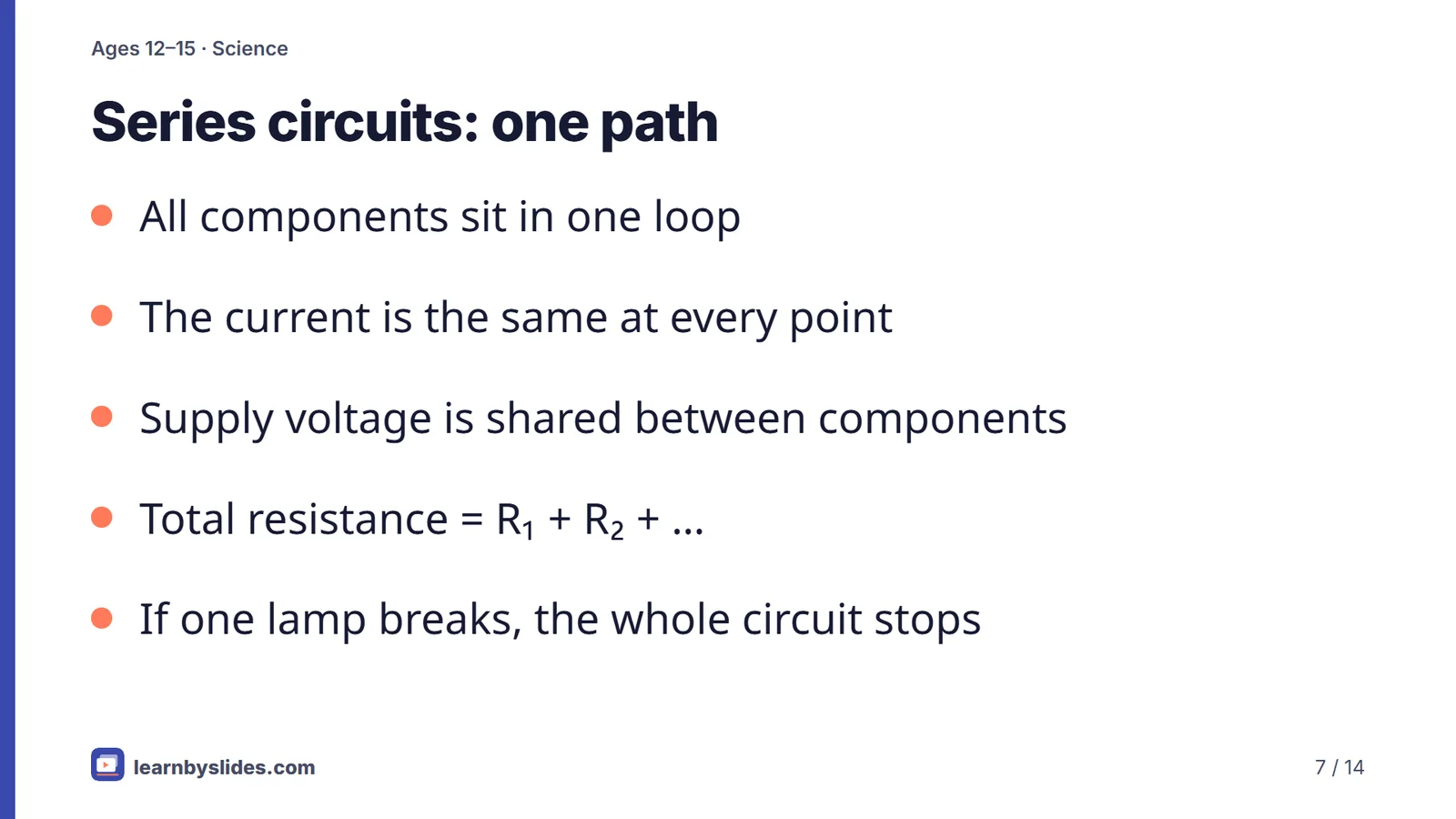 Slide 7 of 14: Series circuits: one path