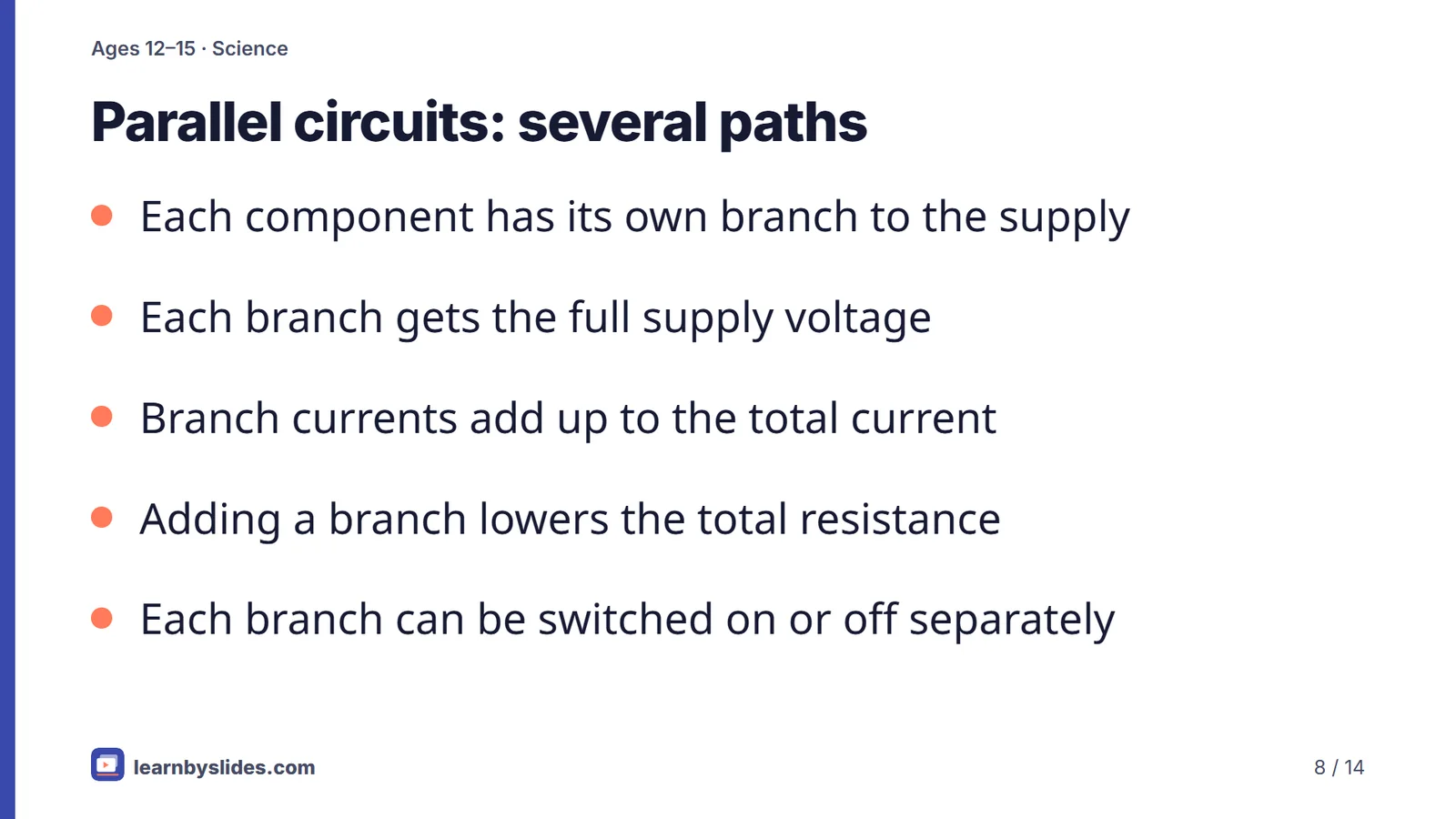 Slide 8 of 14: Parallel circuits: several paths