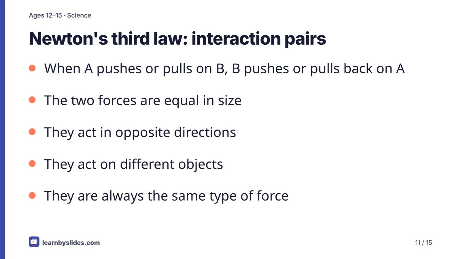 Slide 11 of 15: Newton's third law: interaction pairs
