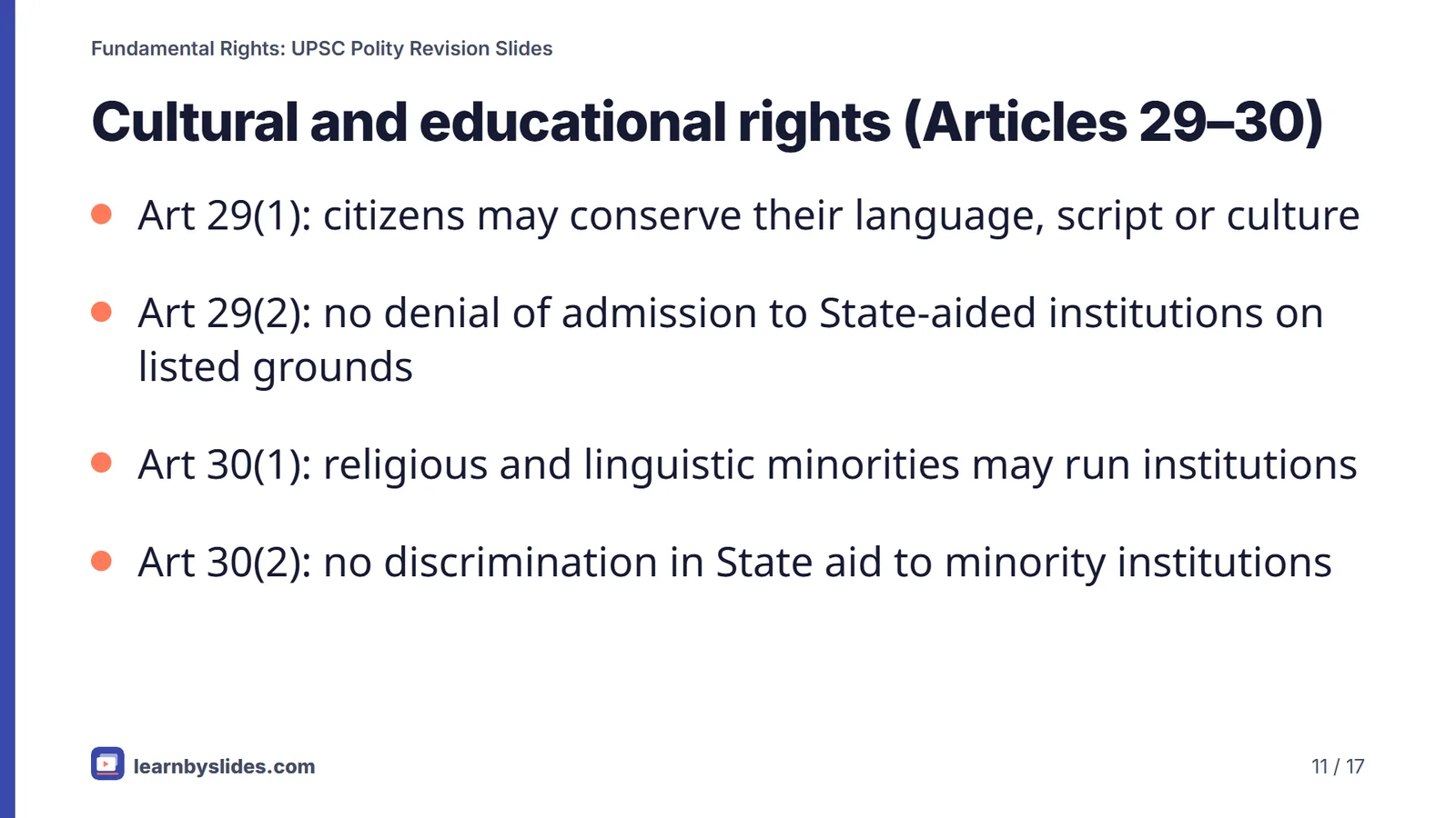 Slide 11 of 17: Cultural and educational rights (Articles 29–30)