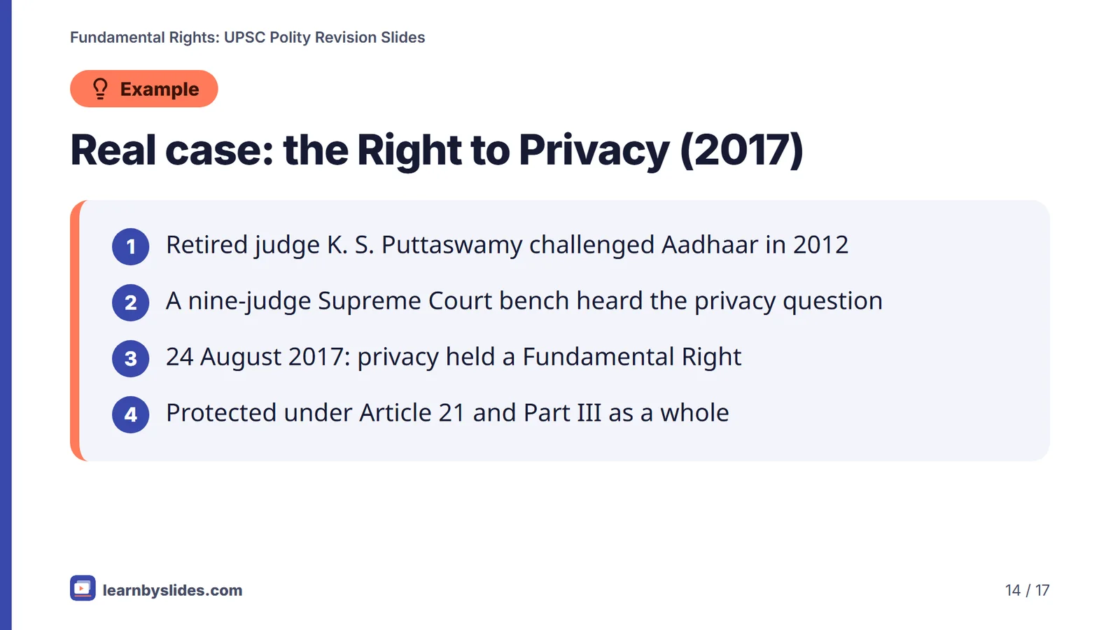 Slide 14 of 17: Real case: the Right to Privacy (2017)