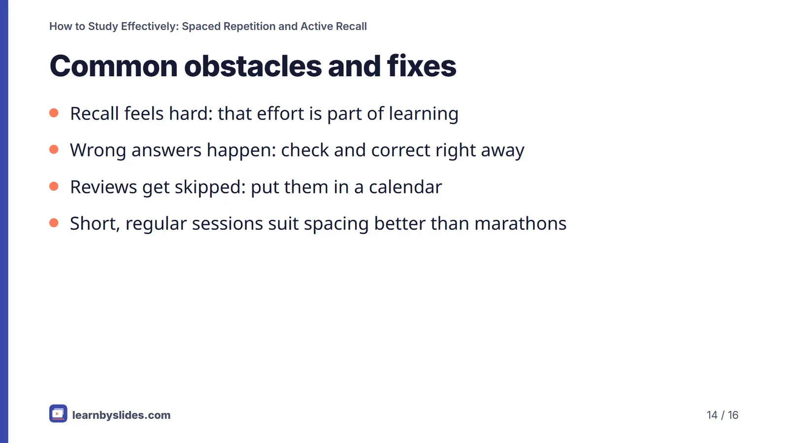 Slide 14 of 16: Common obstacles and fixes