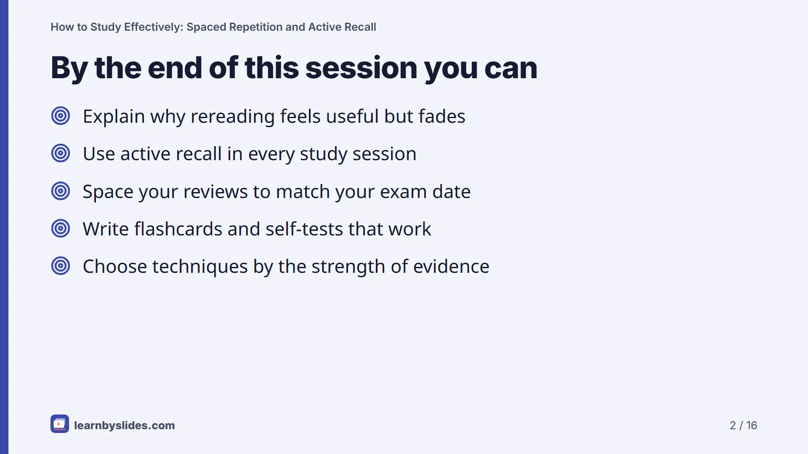 Slide 2 of 16: By the end of this session you can