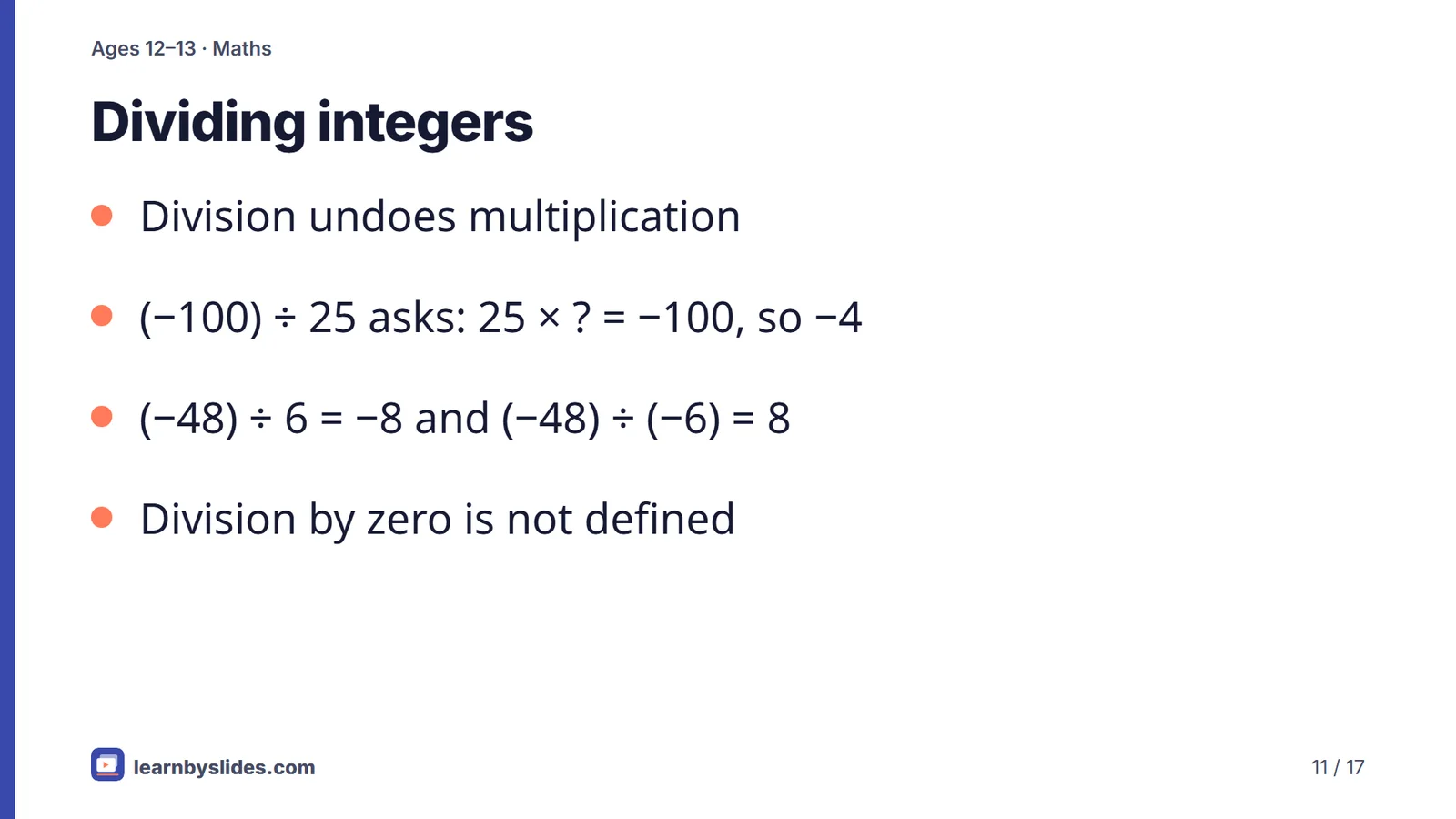 Slide 11 of 17: Dividing integers