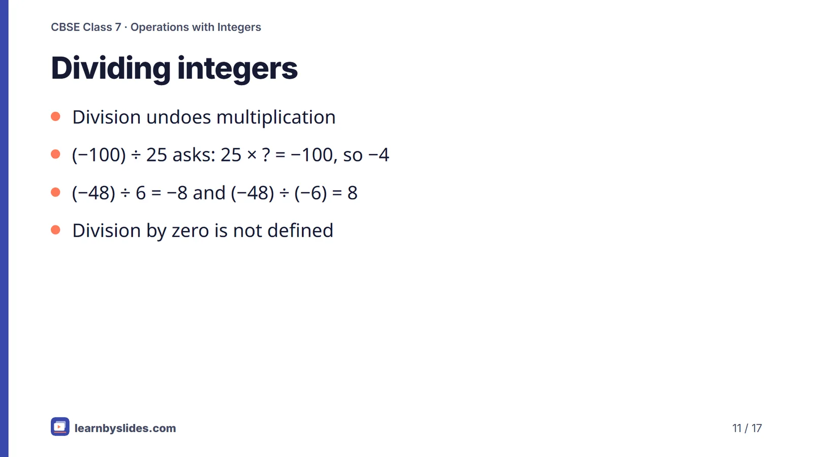 Slide 11 of 17: Dividing integers