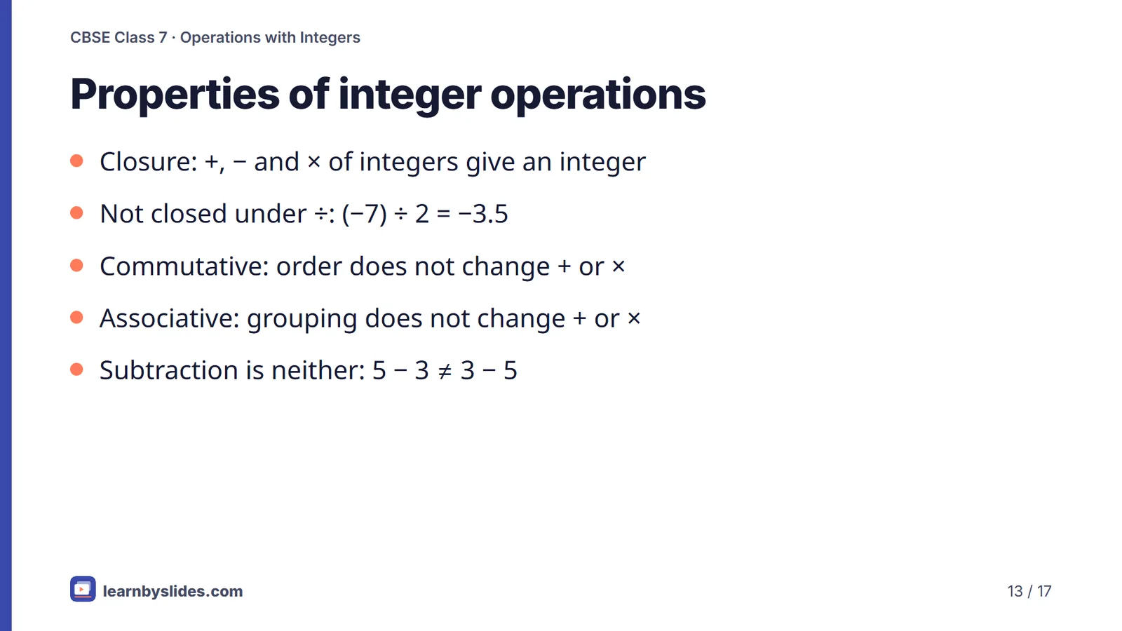 Slide 13 of 17: Properties of integer operations