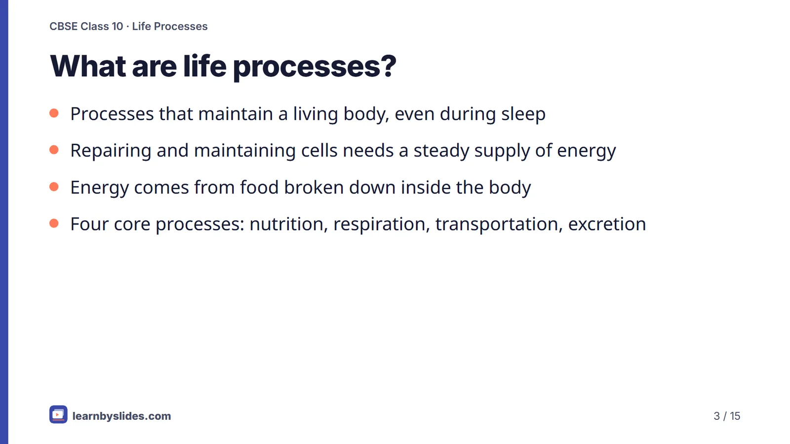 Slide 3 of 15: What are life processes?