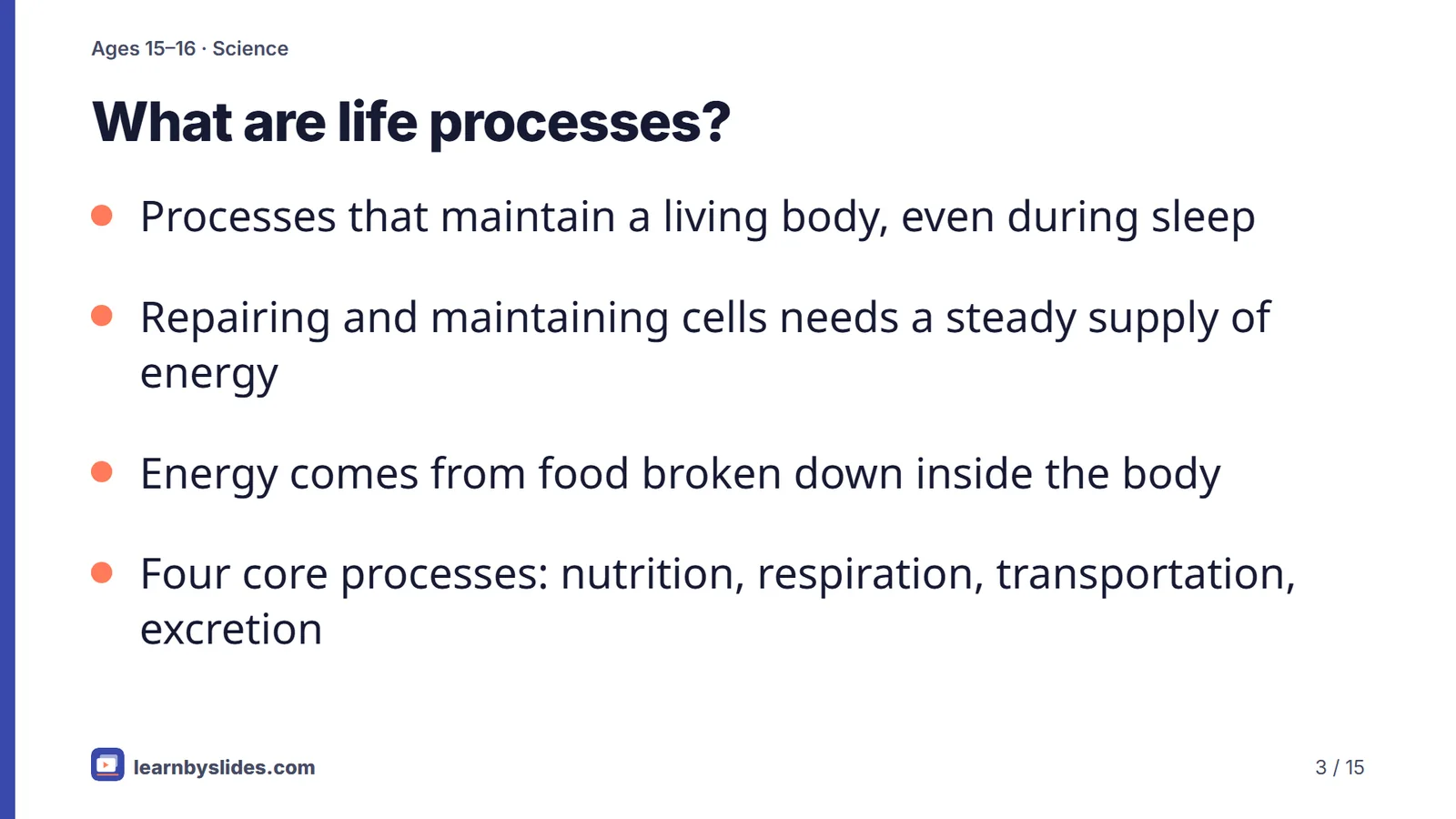 Slide 3 of 15: What are life processes?