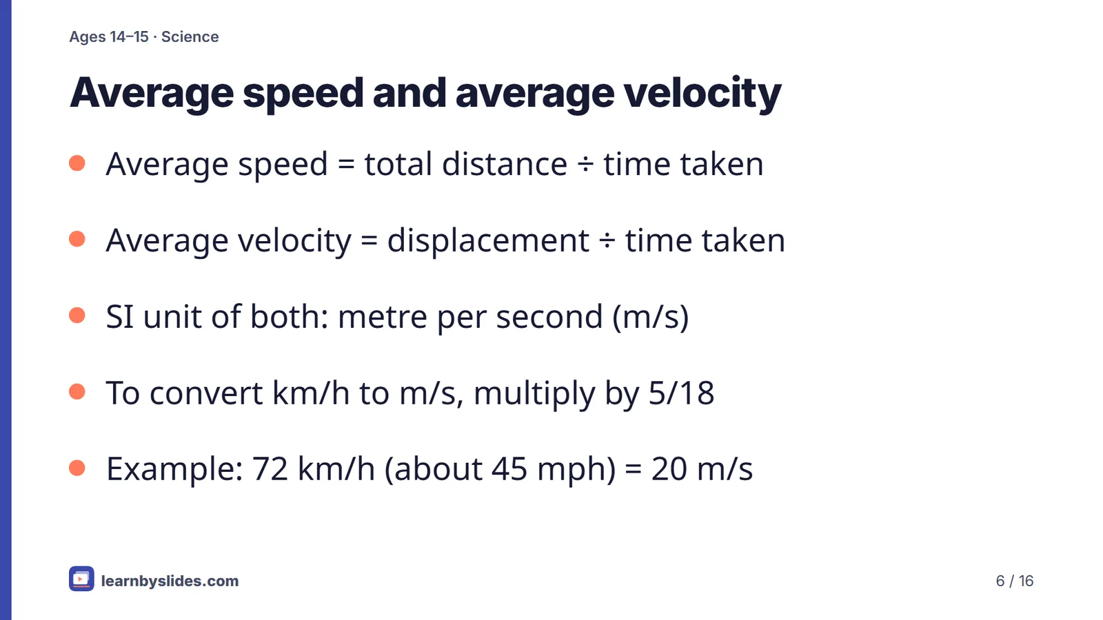 Slide 6 of 16: Average speed and average velocity