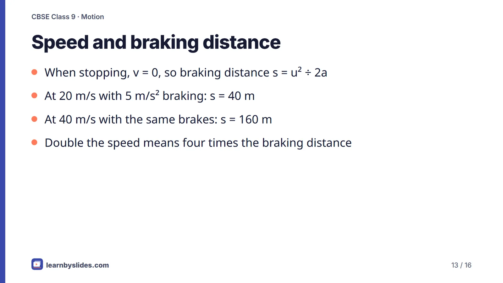 Slide 13 of 16: Speed and braking distance