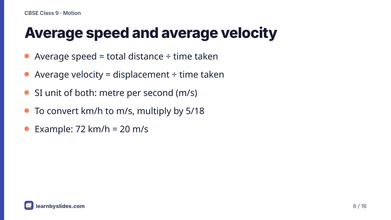 Slide 6 of 16: Average speed and average velocity