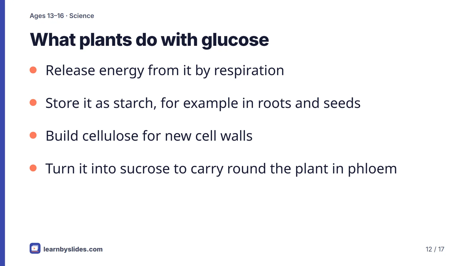 Slide 12 of 17: What plants do with glucose