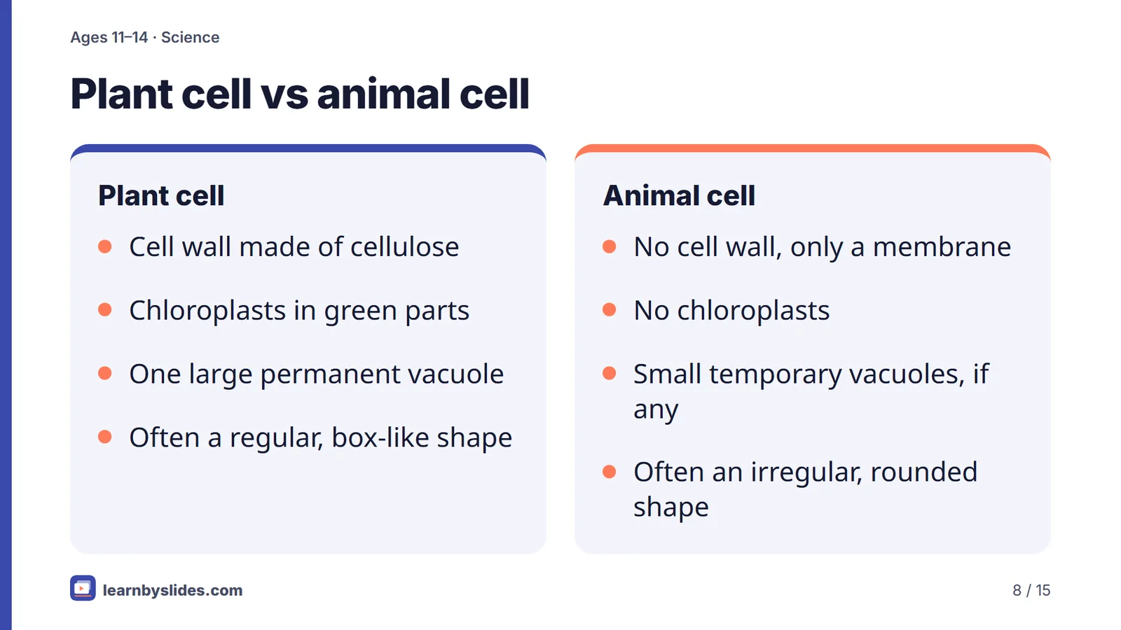 Slide 8 of 15: Plant cell vs animal cell