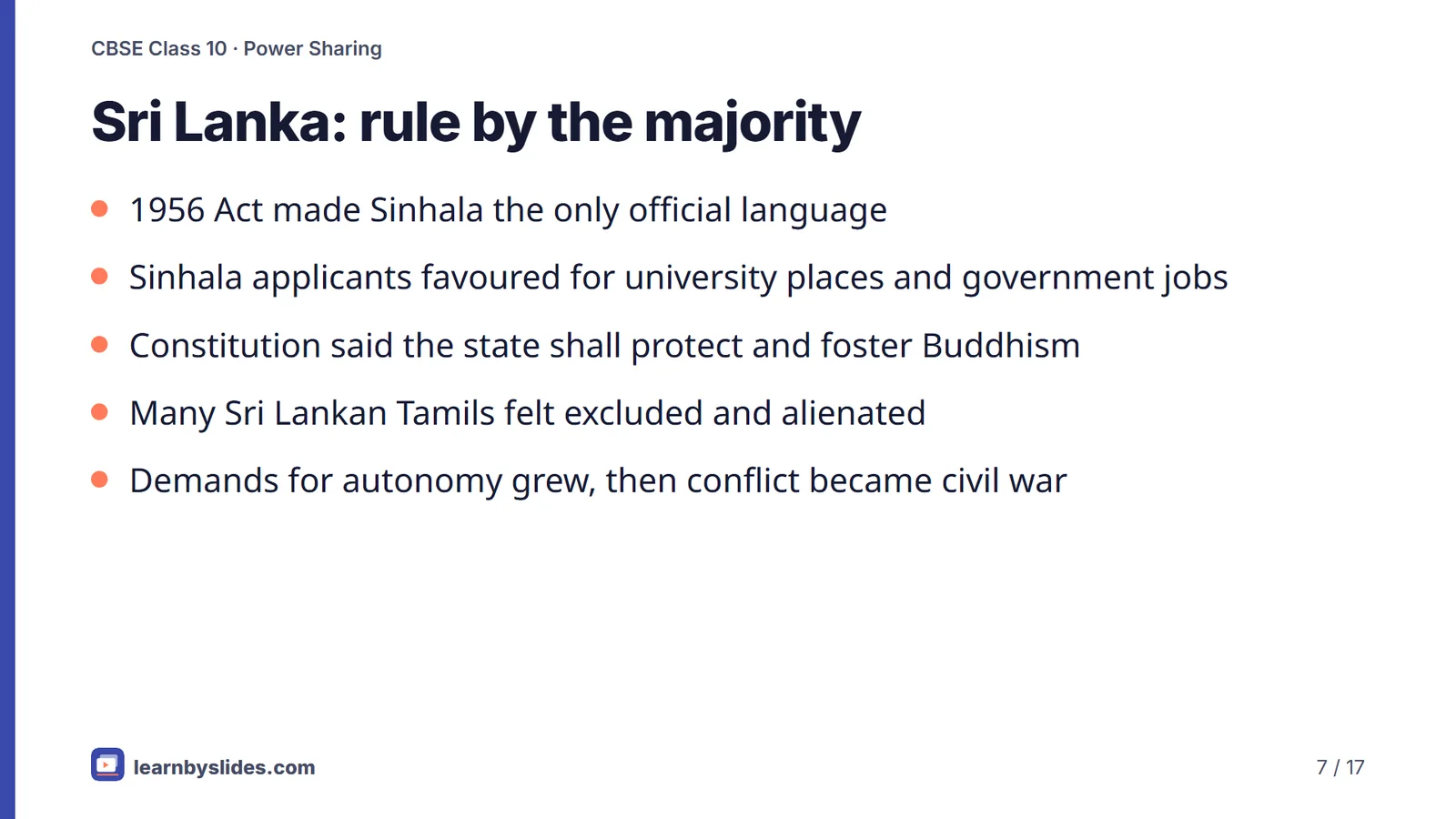 Slide 7 of 17: Sri Lanka: rule by the majority