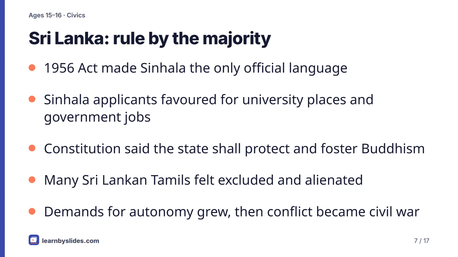 Slide 7 of 17: Sri Lanka: rule by the majority
