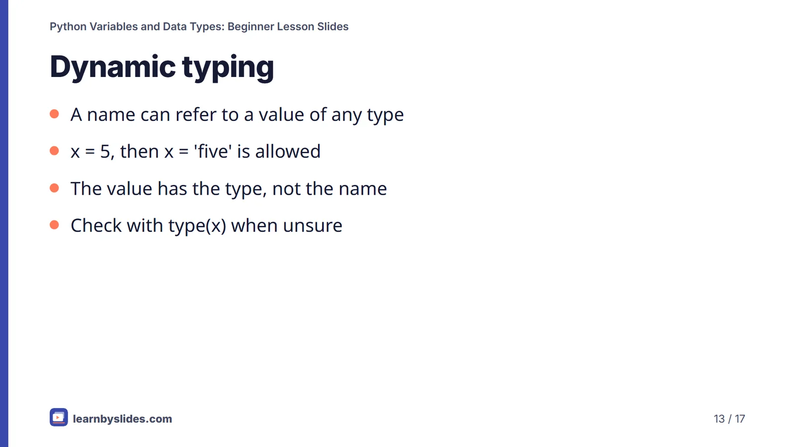 Slide 13 of 17: Dynamic typing