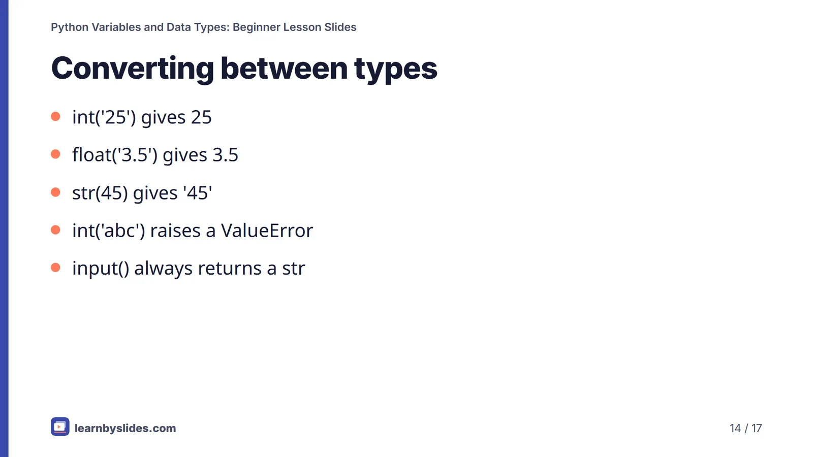Slide 14 of 17: Converting between types