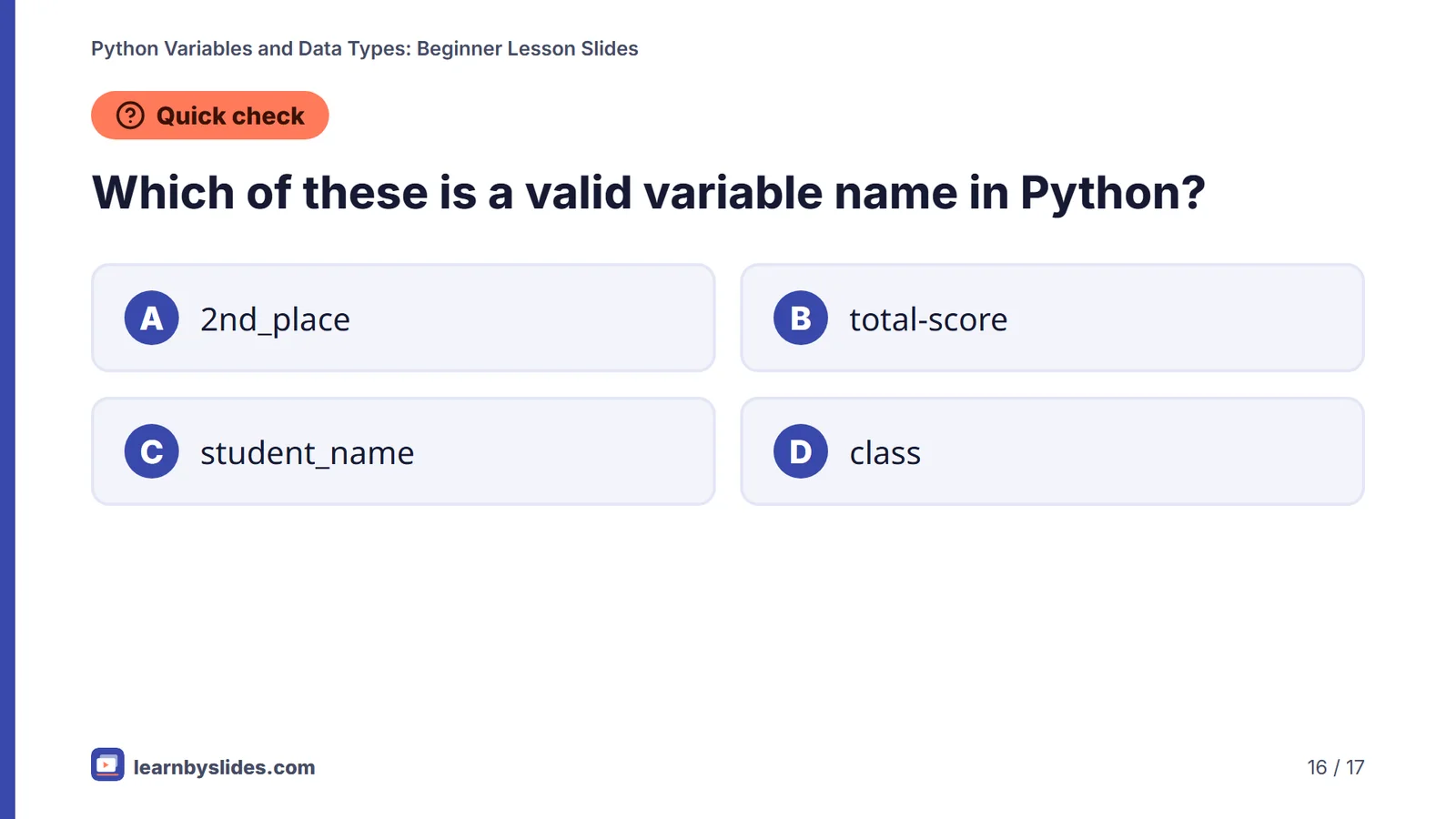 Slide 16 of 17: Quick check