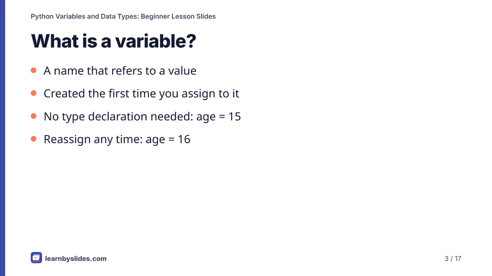Slide 3 of 17: What is a variable?