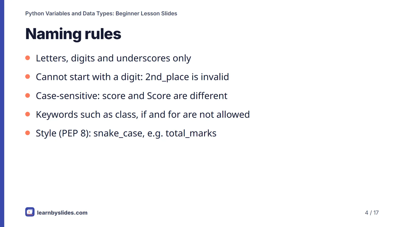 Slide 4 of 17: Naming rules
