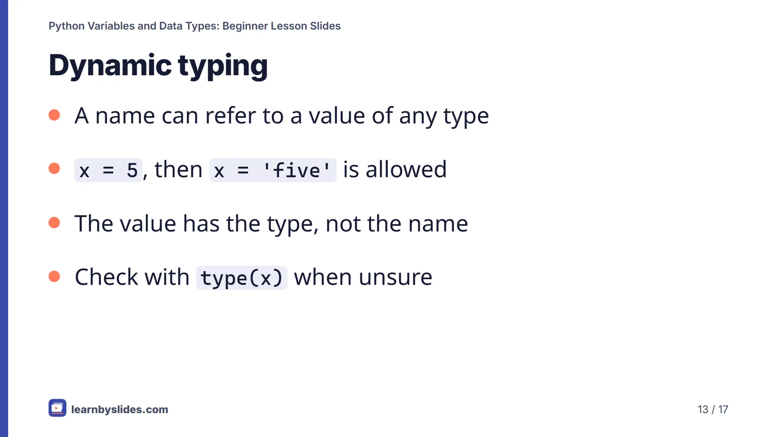 Slide 13 of 17: Dynamic typing