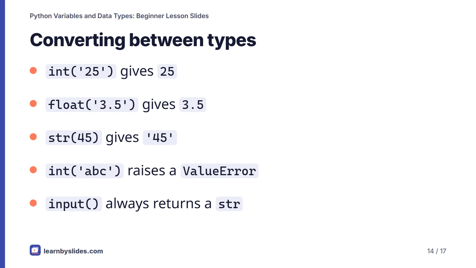 Slide 14 of 17: Converting between types