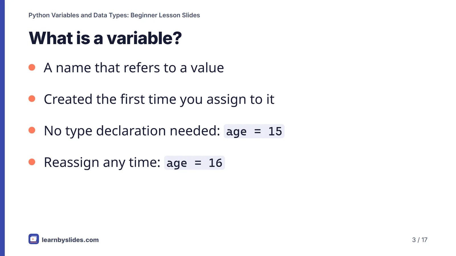 Slide 3 of 17: What is a variable?