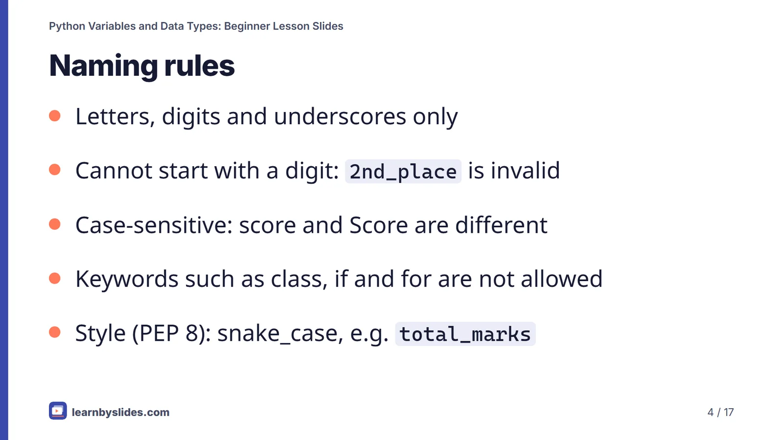 Slide 4 of 17: Naming rules