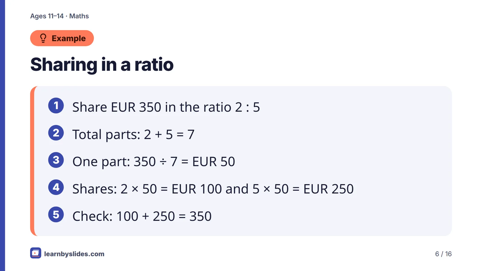 Slide 6 of 16: Sharing in a ratio